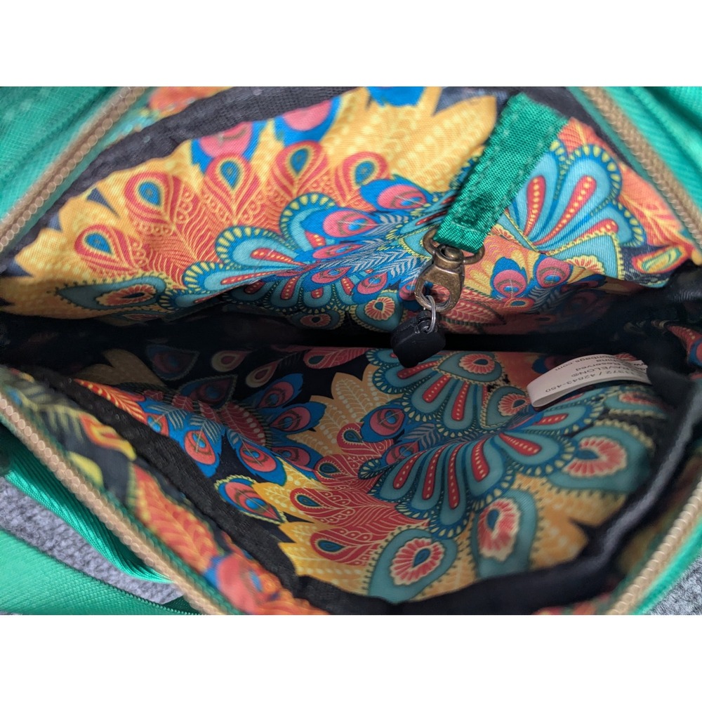 Travelon Green Nylon Crossbody Bag RFID Peacock Paisley Lining F11372 42843-450 - Picture 6 of 8